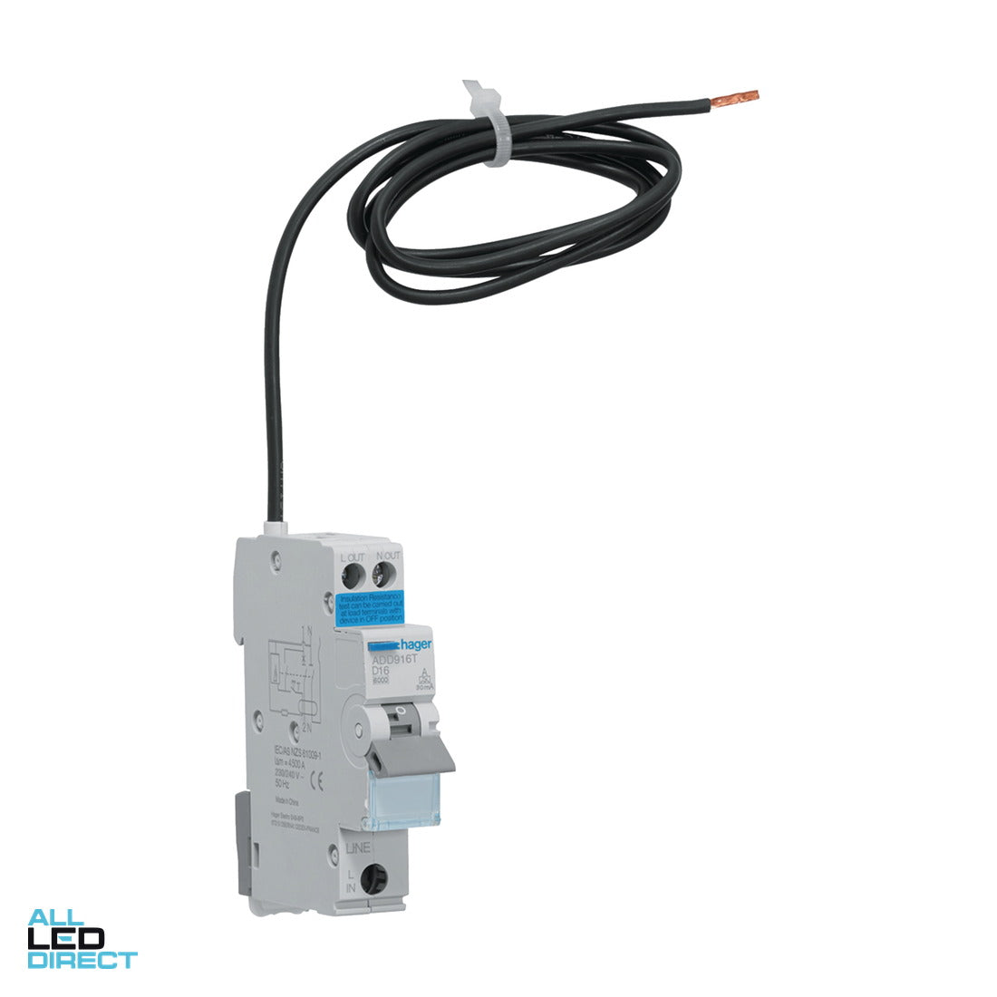 Hager 16 Amp Miniature Circuit Breaker & Residual Current Device MCB/RCD RCBO D Curve 1 Pole + N Type A 6kA 30mA ALL LED Direct