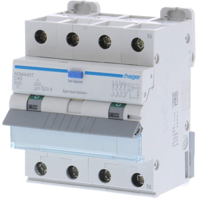 Hager 40 Amp Miniature Circuit Breaker & Residual Current Device MCB/RCD RCBO C Curve 4 Pole 6kA 30mA