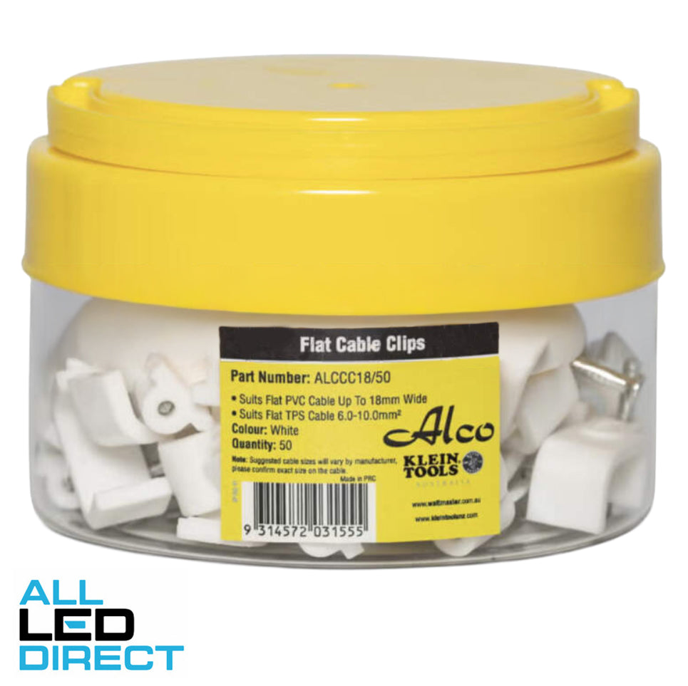 Alco 6mm - 10mm 3 Core Flat Cable Clips Pack of 50