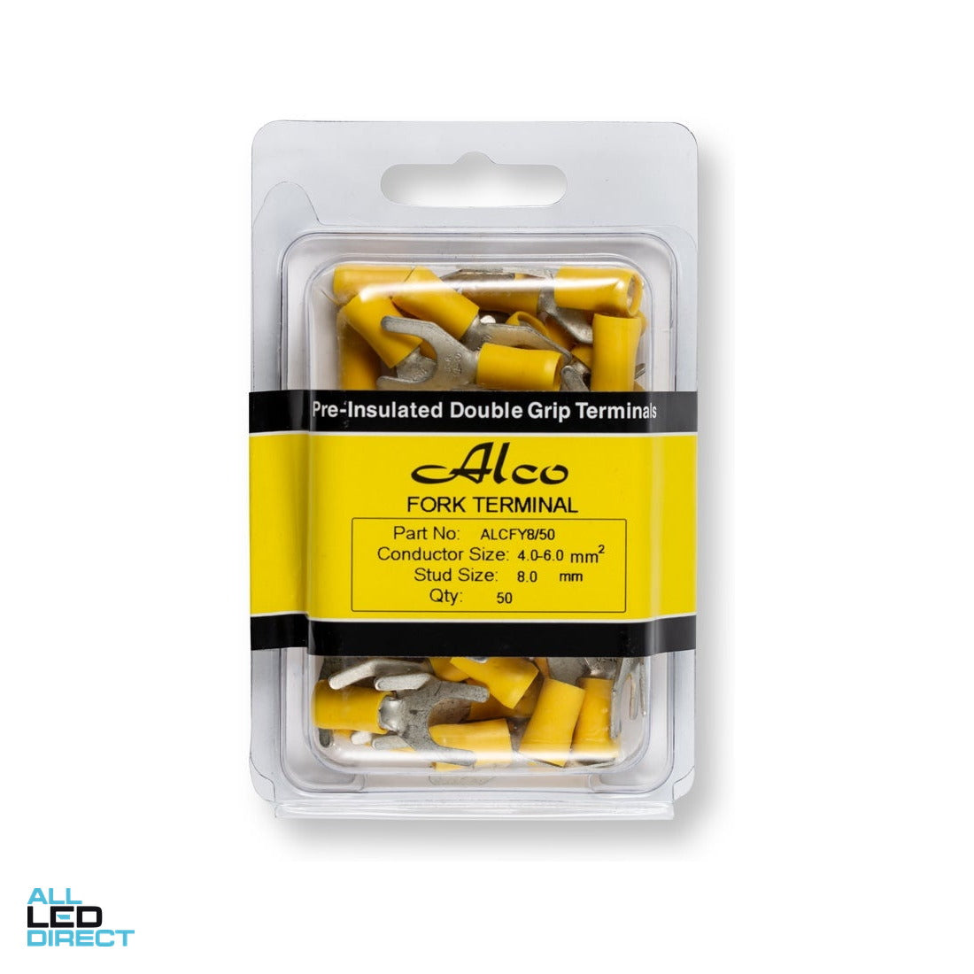 Wattmaster 8mm Fork Terminal Yellow Pack of 50 ALL LED Direct