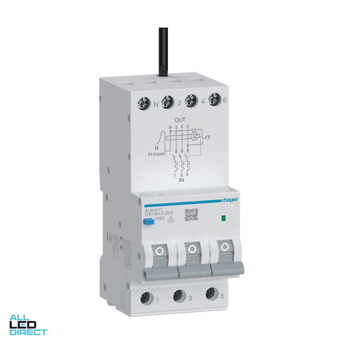 Hager 40 Amp 3M Electronic MCB/RCD RCBO D Curve 3 Pole + N 10kA 30mA ALL LED Direct