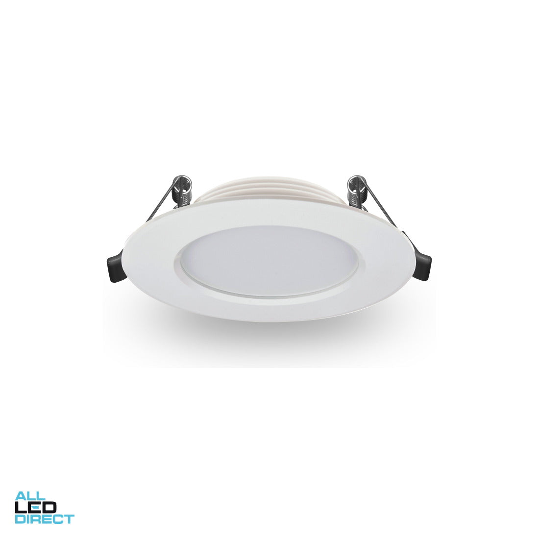 Atom 8 W 90 mm Cut Out Dimmable LED Downlight White Tri Colour with Larger Trim 125 mm ALL LED Direct