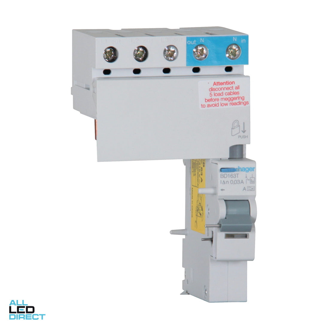Hager 63 Amp RCD Add-on-block 3 Pole 1 Module 30mA ALL LED Direct