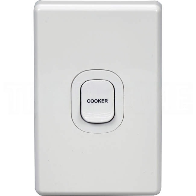 Clipsal 45 Amp CLASSIC C2000 1 Gang Vertical Internal Rocker Switch Engraved With COOKER White