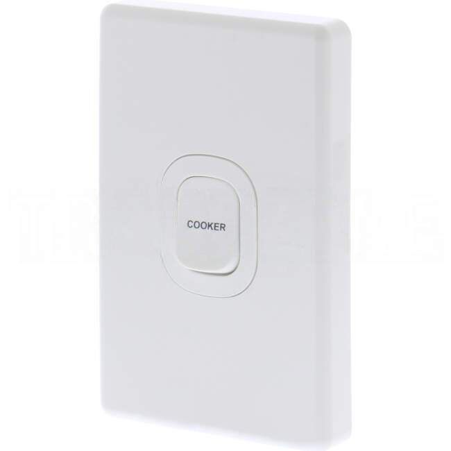 Clipsal 45 Amp CLASSIC C2000 1 Gang Vertical Internal Rocker Switch Engraved With COOKER White