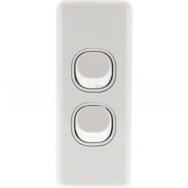 Clipsal 10 Amp CLASSIC C2000 2 Gang Vertical Internal Rocker Architrave Switch White