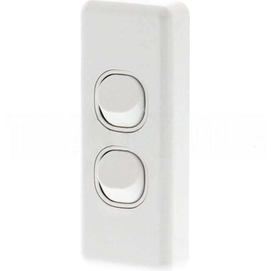 Clipsal 10 Amp CLASSIC C2000 2 Gang Vertical Internal Rocker Architrave Switch White