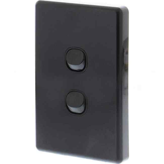 Clipsal 10 Amp CLASSIC C2000 2 Gang Vertical Internal Rocker Switch Black - Default Title (C2032VABK)