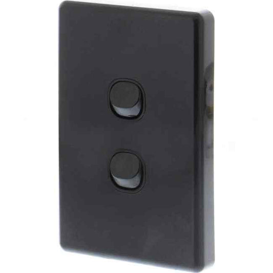 Clipsal 10 Amp CLASSIC C2000 2 Gang Vertical Internal Rocker Switch Black - Default Title (C2032VABK)