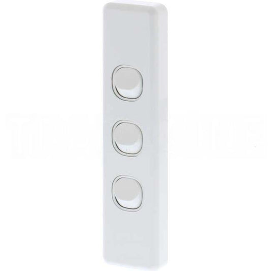 Clipsal 10 Amp CLASSIC C2000 3 Gang Vertical Internal Rocker Architrave Switch White