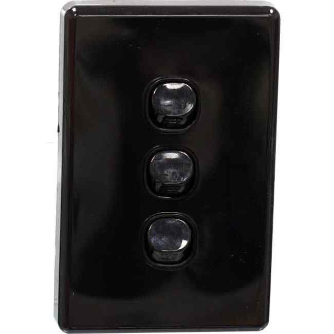 Clipsal 10 Amp CLASSIC C2000 3 Gang Vertical Internal Rocker Switch Black - Default Title (C2033VABK)