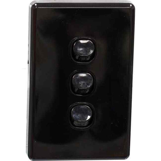 Clipsal 10 Amp CLASSIC C2000 3 Gang Vertical Internal Rocker Switch Black - Default Title (C2033VABK)