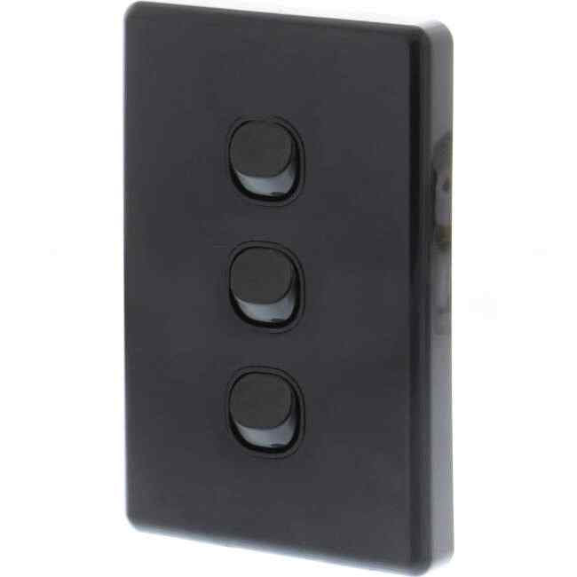 Clipsal 10 Amp CLASSIC C2000 3 Gang Vertical Internal Rocker Switch Black - Default Title (C2033VABK)