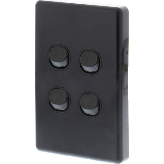 Clipsal 10 Amp CLASSIC C2000 4 Gang Vertical Internal Rocker Switch Black