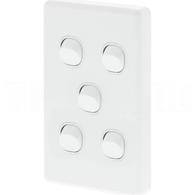 Clipsal 10 Amp CLASSIC C2000 5 Gang Vertical Internal Rocker Switch White