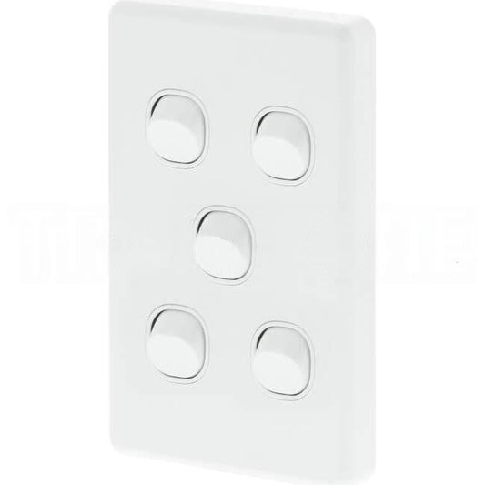 Clipsal 10 Amp CLASSIC C2000 5 Gang Vertical Internal Rocker Switch White