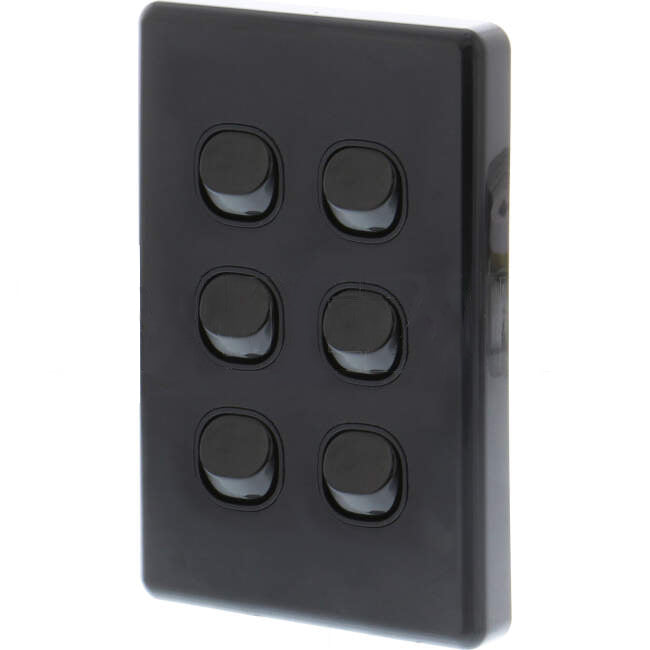 Clipsal 10 Amp CLASSIC C2000 6 Gang Vertical Internal Rocker Switch Black