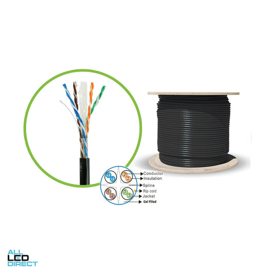 Serveredge CAT6A 305m U/UTP Jell Filled Outdoor/Underground Solid Network Cable Drum - BLACK ALL LED Direct