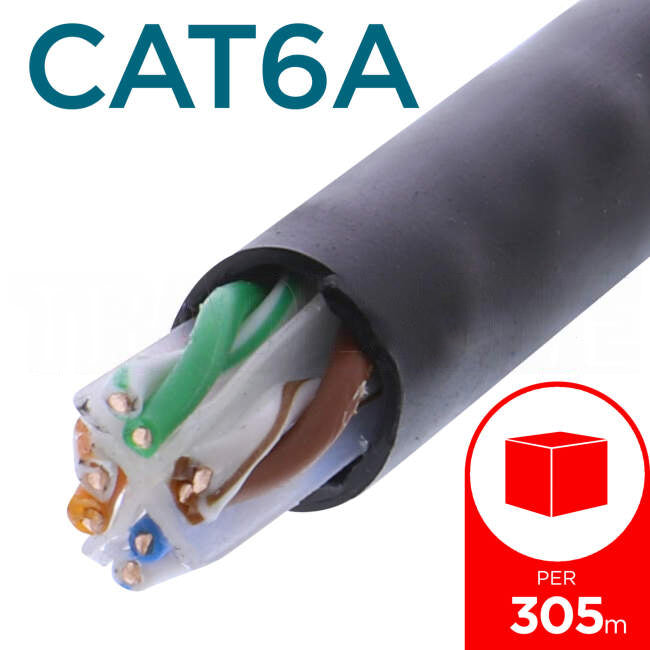 Serveredge CAT6A UTP Jell Filled Outdoor/Underground Solid Network Cable Black 305m Drum