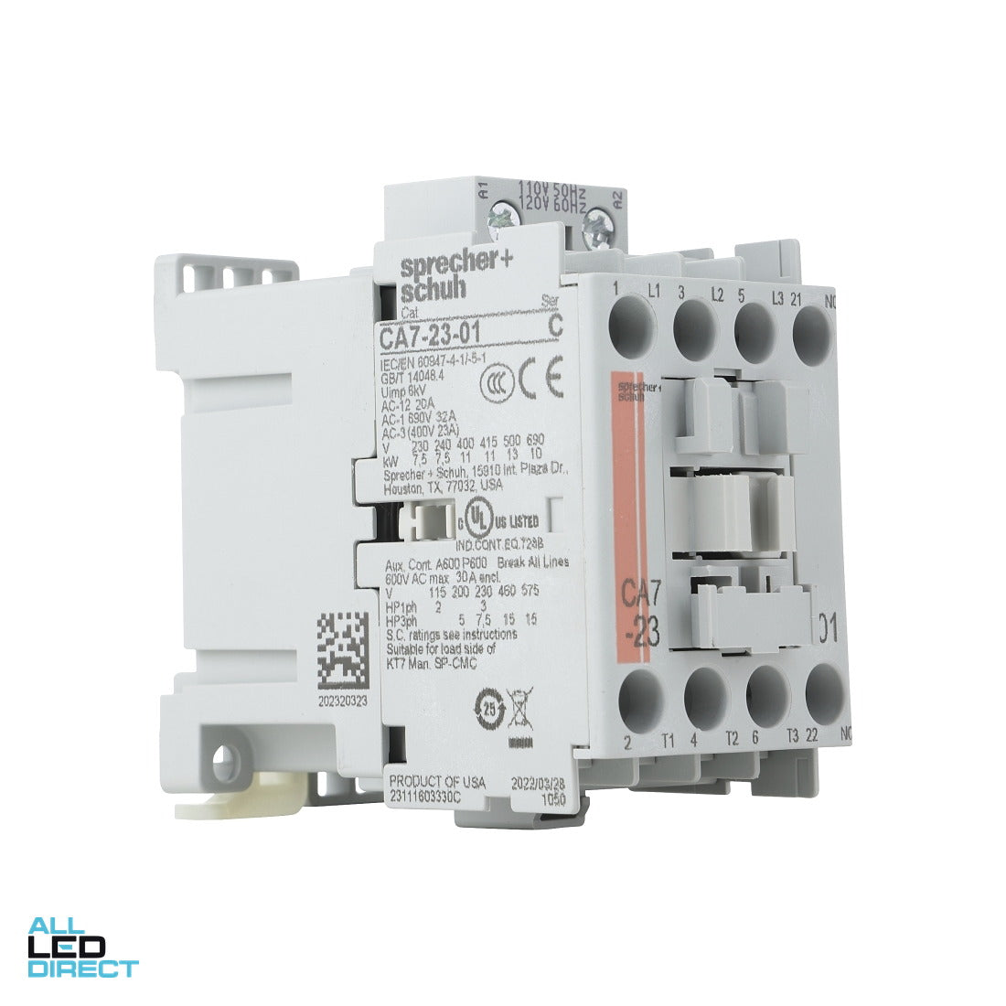 NHP 12 Amp to 32 Amp 3 Pole 11kW Contactor With 240 Volt AC Coil & 1 x N/C Auxiliary Contact ALL LED Direct