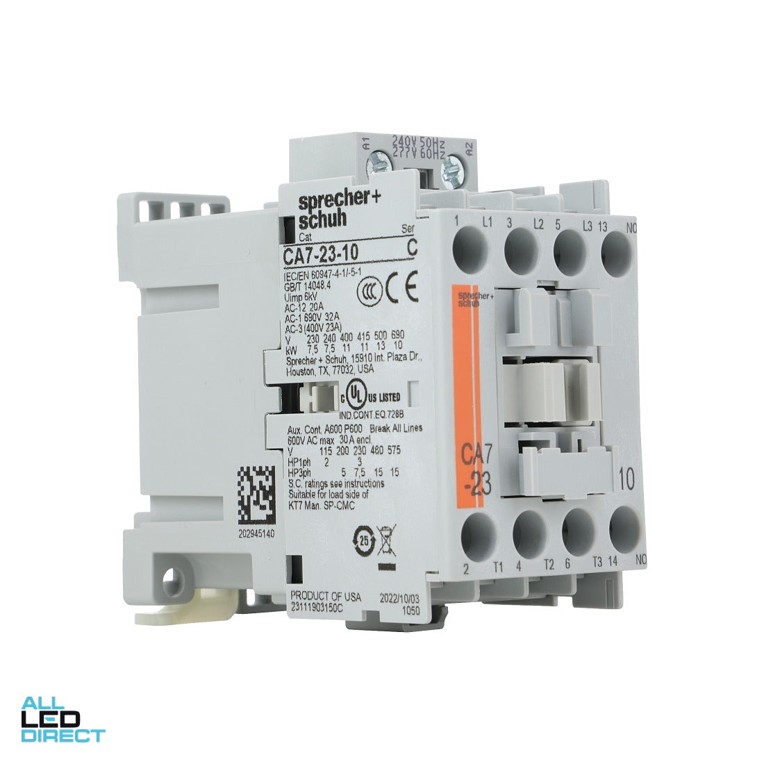 NHP 12 Amp to 32 Amp 3 Pole 11kW Contactor With 240 Volt AC Coil & 1 N/O Auxiliary Contact ALL LED Direct