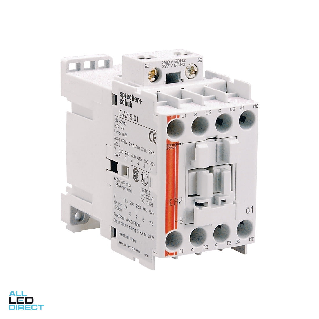 NHP 5 Amp to 32 Amp 3 Pole 4kW Contactor With 240 Volt AC Coil & 1 x N/C Auxiliary Contact ALL LED Direct