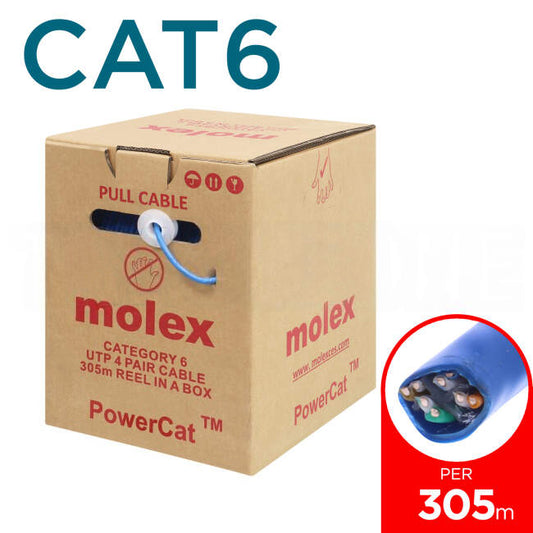 Molex POWERCAT 6 Cable 4 Pair U/UTP Solid Blue 305 Metre Dispenser Box