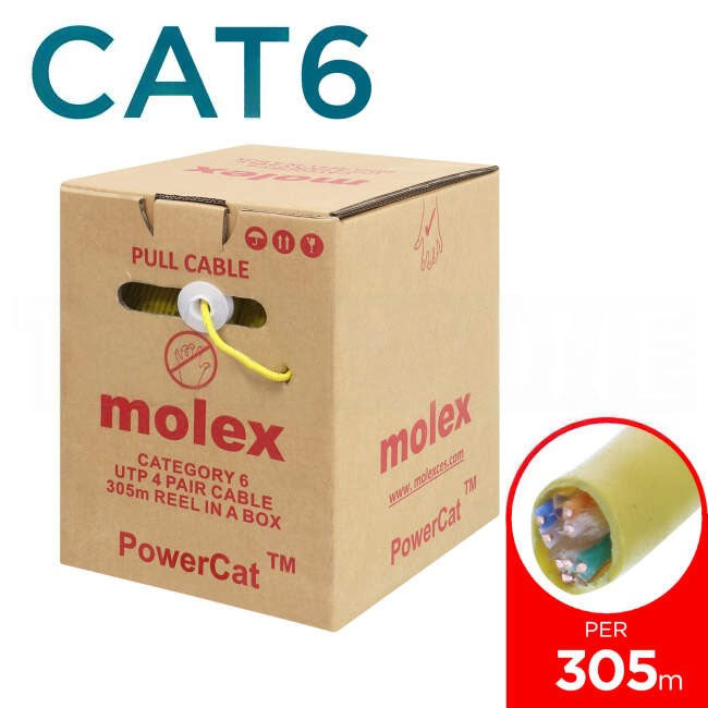 Molex POWERCAT 6 Cable 4 Pair U/UTP Solid Yellow 305 Metre Dispenser Box