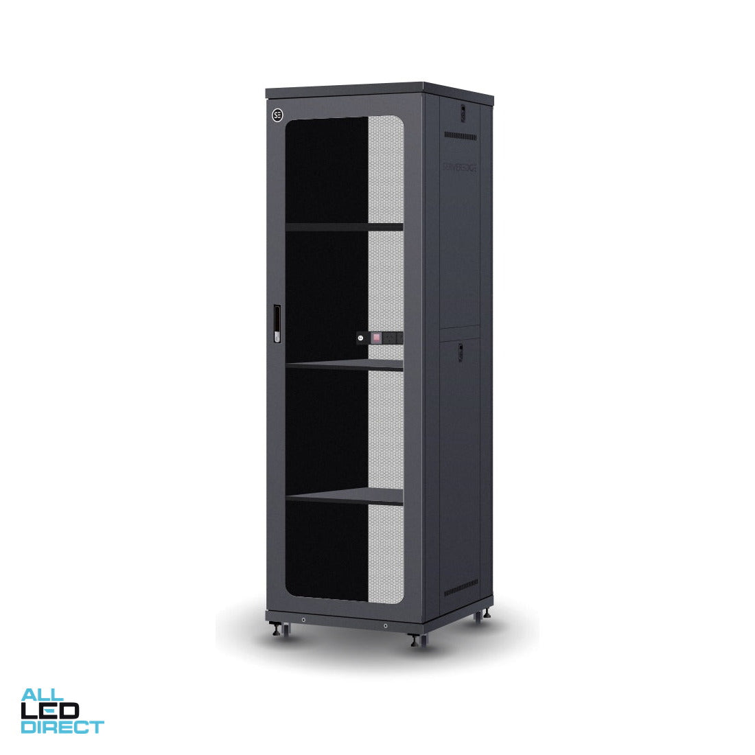 Serveredge 45RU 800mm x 800mm x 2188mm Fully Assembled Free Standing Server Cabinet- No PDU ALL LED Direct
