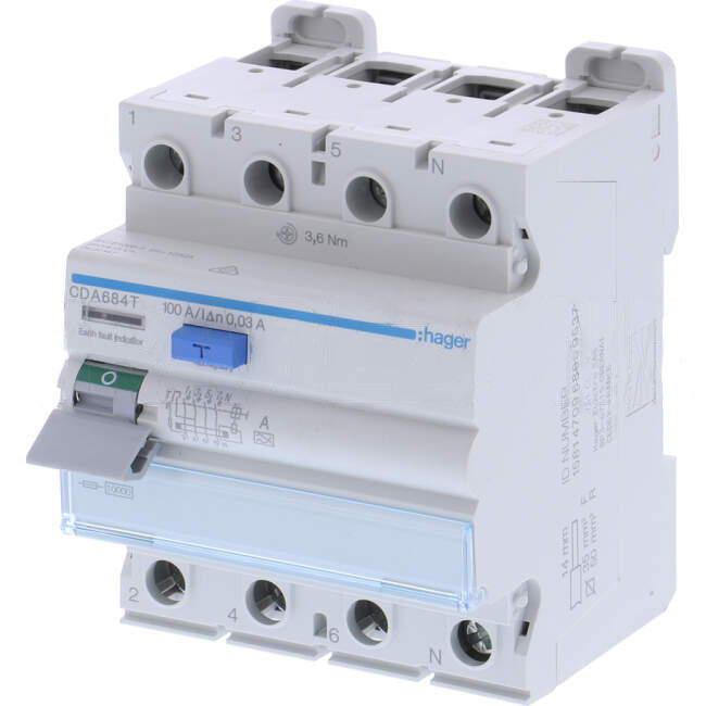 Hager 100 Amp Miniature Circuit Breaker & Residual Current Device MCB/RCD RCBO 4 Pole 30mA