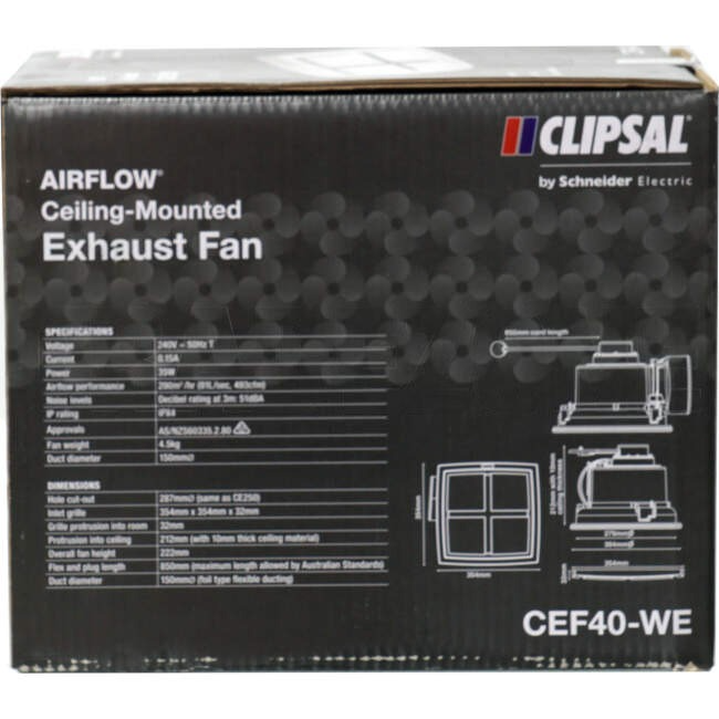 Clipsal 287mm x 287mm Centrifugal Square Exhaust Fan Suitable For 150mm Duct