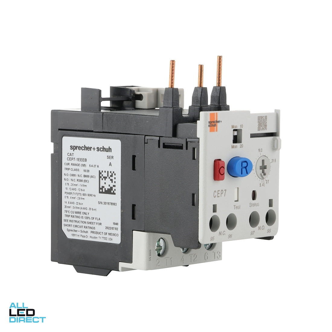 NHP 5.4 Amp to 27 Amp Electronic Overload Relay With Auto & Manual Reset ALL LED Direct