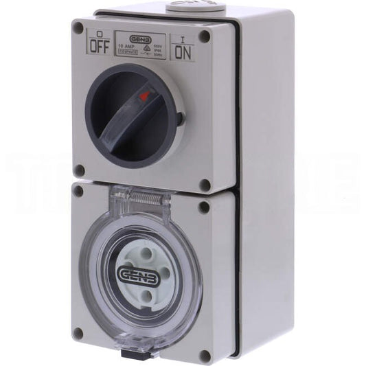 GEN3 10 Amp 3 Phase 4 Round Pins Industrial Switched Outlet Grey