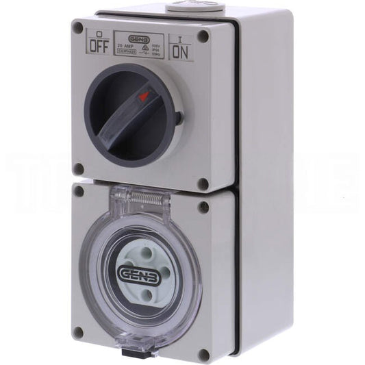 GEN3 20 Amp 3 Phase 4 Round Pins Industrial Switched Outlet Grey