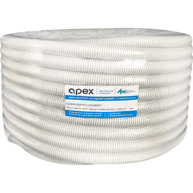 Apex 25mm Corrugated Conduit Heavy Duty UV Grey 50 Metre - Green Star Certified