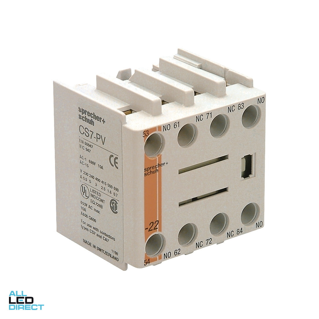 NHP CA7 10 Amp 4 Pole Auxiliary Contact 2 x Normally Open & 2 x Normally Closed ALL LED Direct