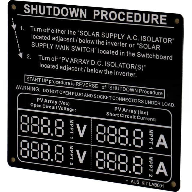 Cobalt Solar Energy Aluminium Shutdown Procedure Label Each