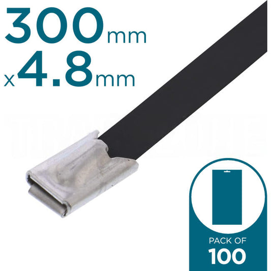 Stainless Steel 300mm x 4.6mm Coated Cable Ties Pack Of 100