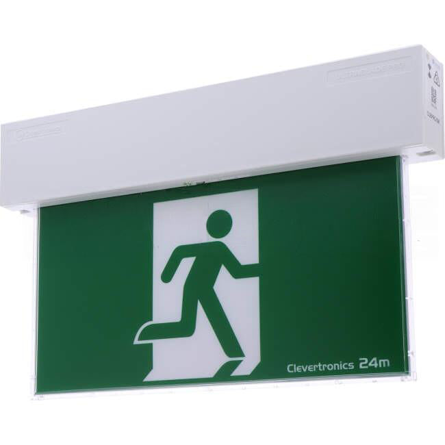 Clevertronics 1.4 Watt LED ULTRABLADE PRO Maintained Double Sided Surface Mounted Running Man Exit Sign