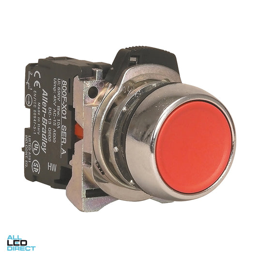 NHP 22.5mm Flush Push Button With 1 x N/C Contact Metal Red