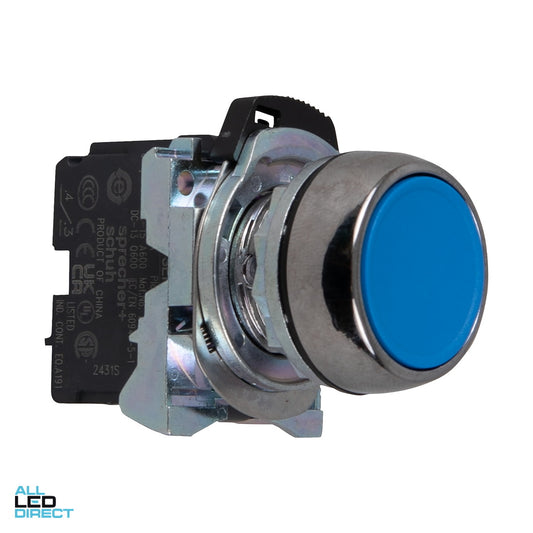 NHP 22.5mm Flush Push Button With 1 x N/O Contact Metal Blue
