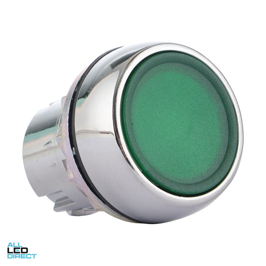 NHP 22.5mm Flush Push Button Without Base Metal Illuminated Green