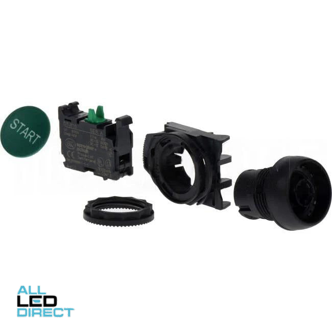 NHP 22.5mm Push Button With 1 x  N/O Contact Plastic Green Engraved With START