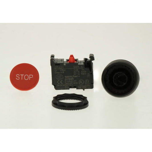 NHP 22.5mm Push Button With 1 x  N/C Contact Plastic Red Engraved With STOP