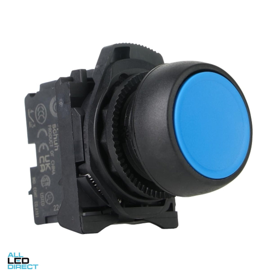 NHP PUSHBUTTON 22.5mm PLASTIC FLUSH 1NO BLUE ALL LED Direct