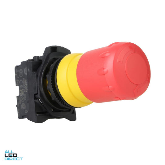 NHP 30mm Emergency Stop Push Button With 1 x N/C Contact Plastic Red ALL LED Direct