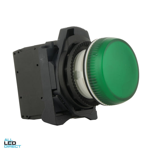 NHP 22.5mm LED Indicator Pilot Light Plastic Green 24V AC/DC