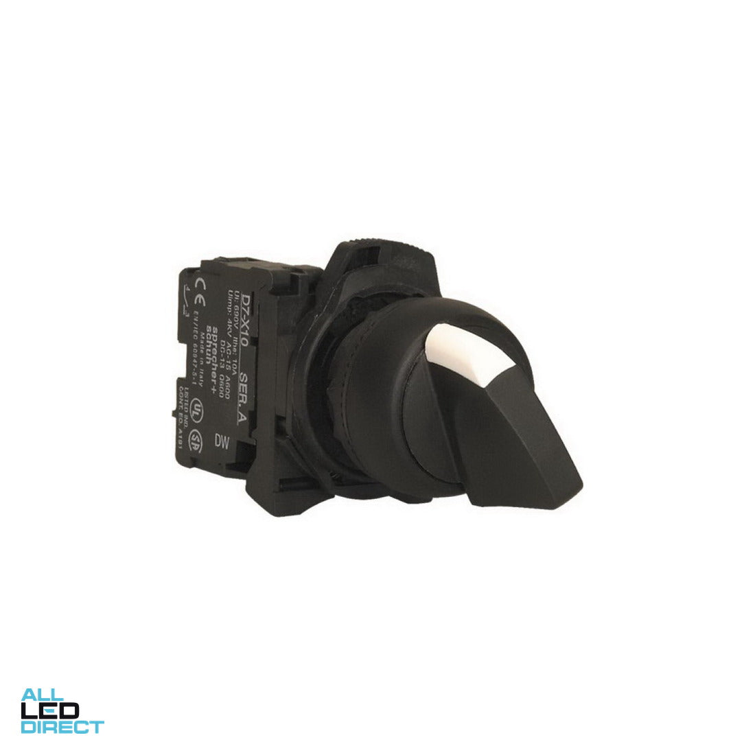 NHP 22.5mm 2 Position Selector Switch With 1 x N/O Contact Plastic Black ALL LED Direct