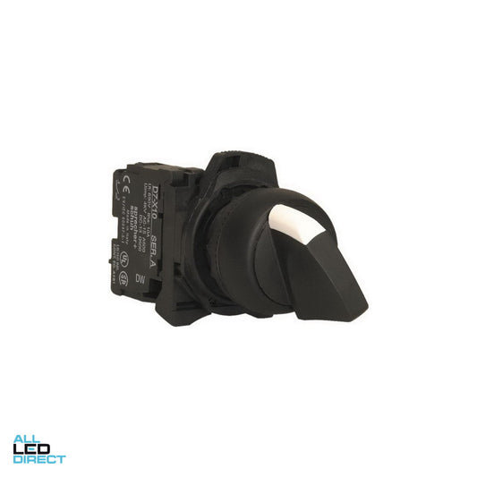 NHP 22.5mm 2 Position Selector Switch With 1 x N/O Contact Plastic Black ALL LED Direct