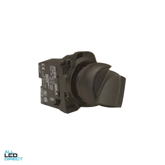 NHP 22.5mm 3 Position Selector Switch With 1 x N/O Contact Plastic Black ALL LED Direct